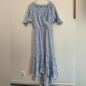 PinkBlush Maternity Polagram Blue/White Hi-Lo Ruffle Dress